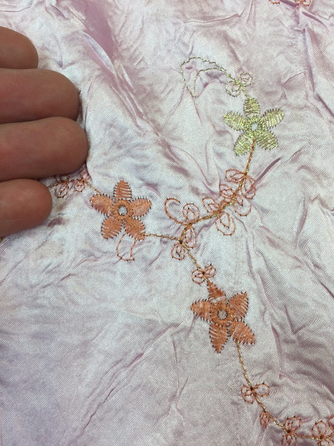 Embroidered Taffeta Floral Pink Fabric