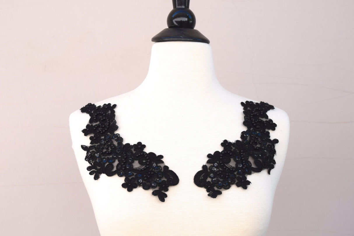 Lace Applique Black Sequined Beaded