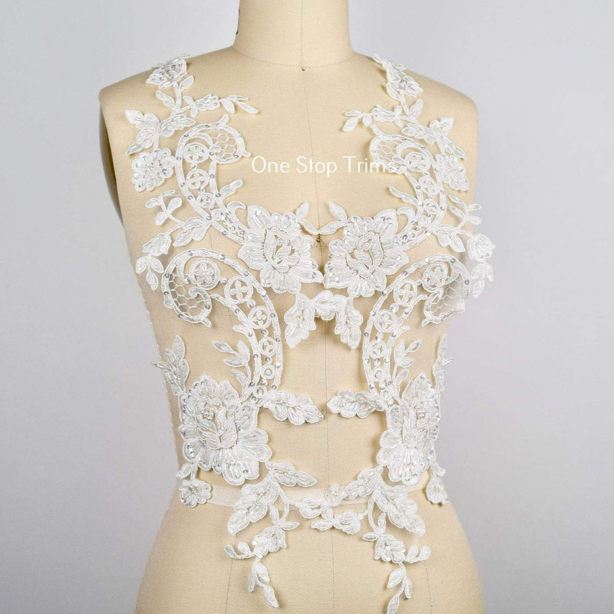 Beaded Lace Applique Ivory White