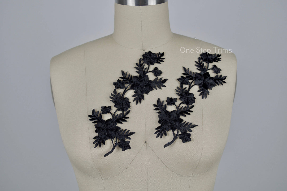 Black Embroidery Flower Patch