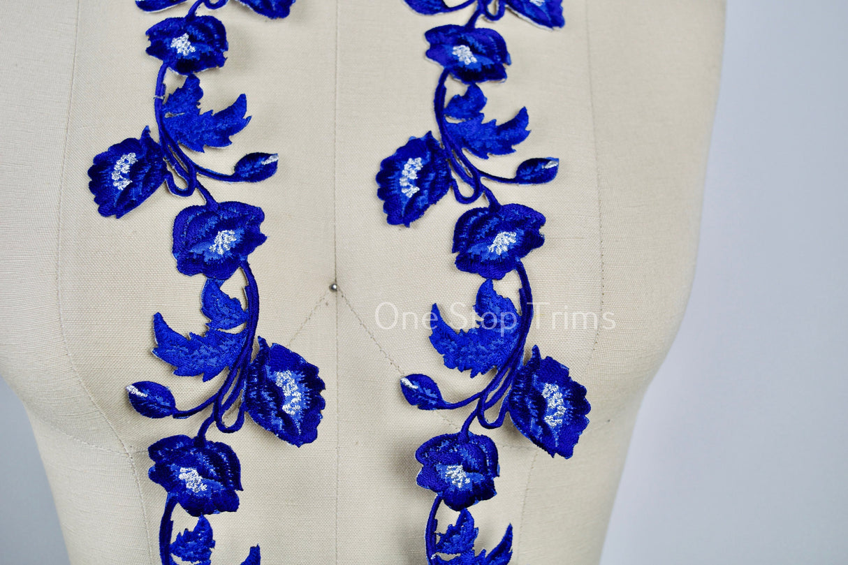 Flower Patch Royal Blue Embroidered Iron-On Applique
