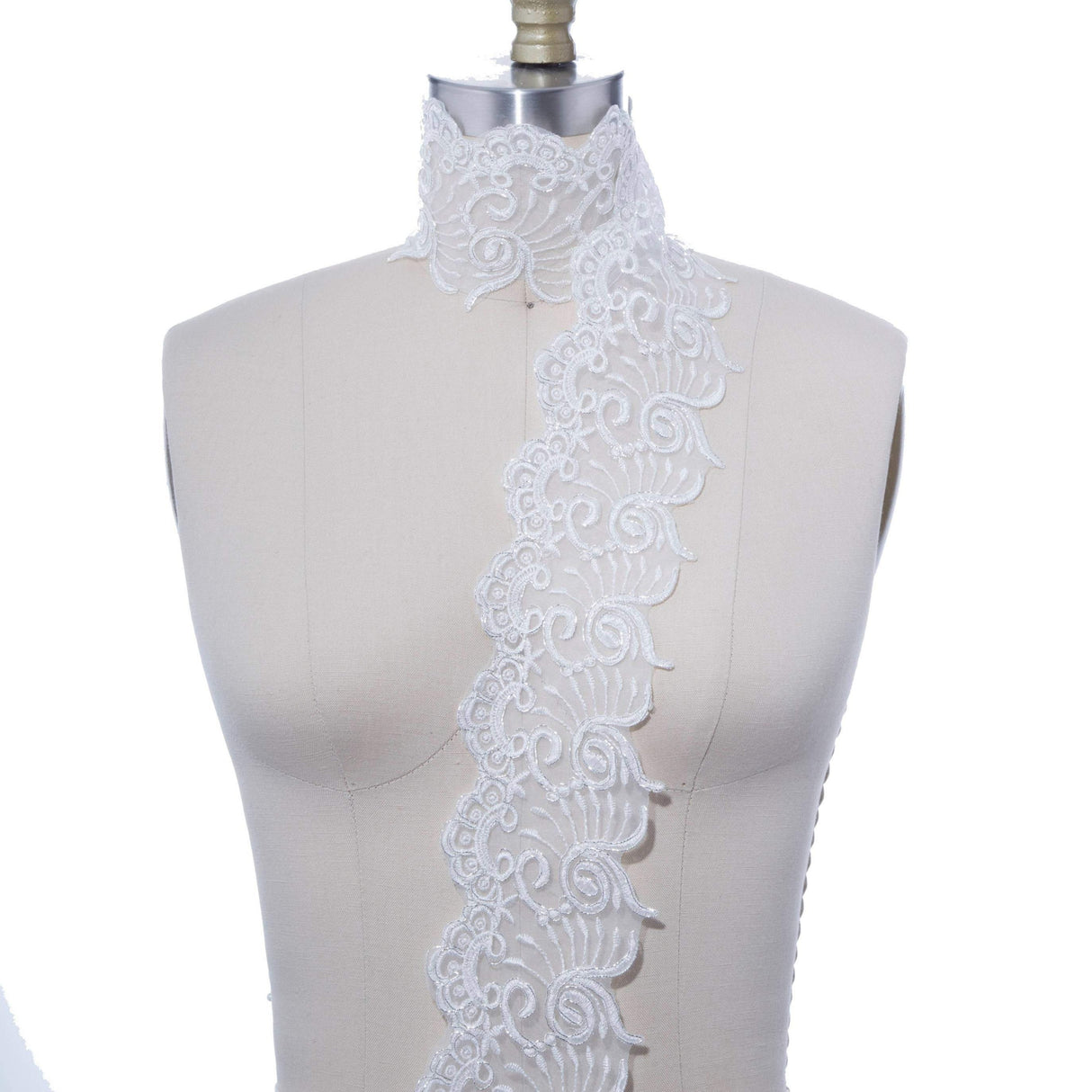 Alencon Bridal Lace Trim White Silver