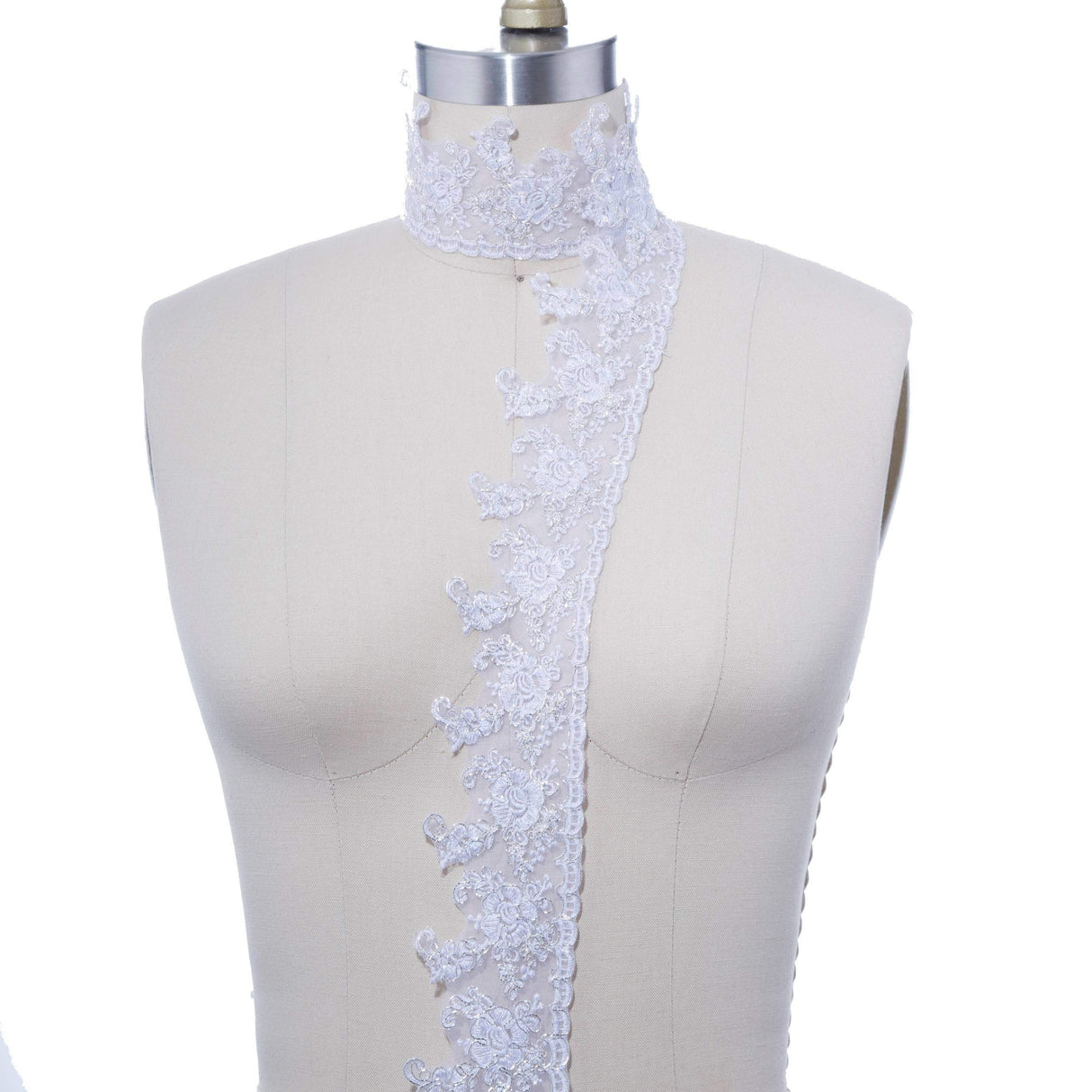 Bridal Lace Trim White Silver Sheer