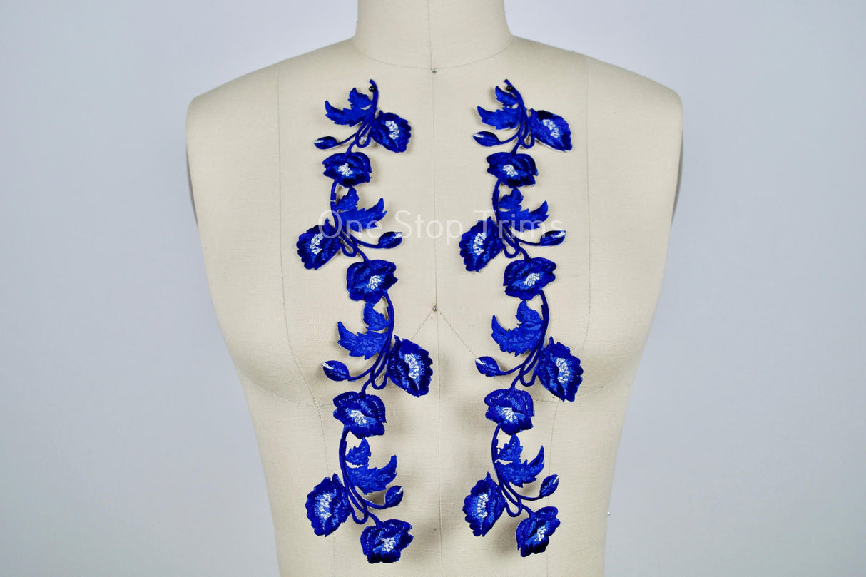 Flower Patch Royal Blue Embroidered Iron-On Applique