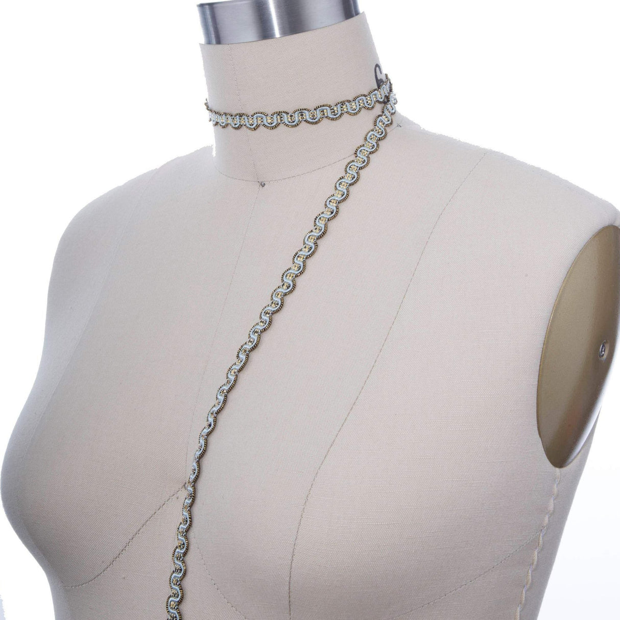 Gimp Trim Baby Blue Antique Gold 3/8"
