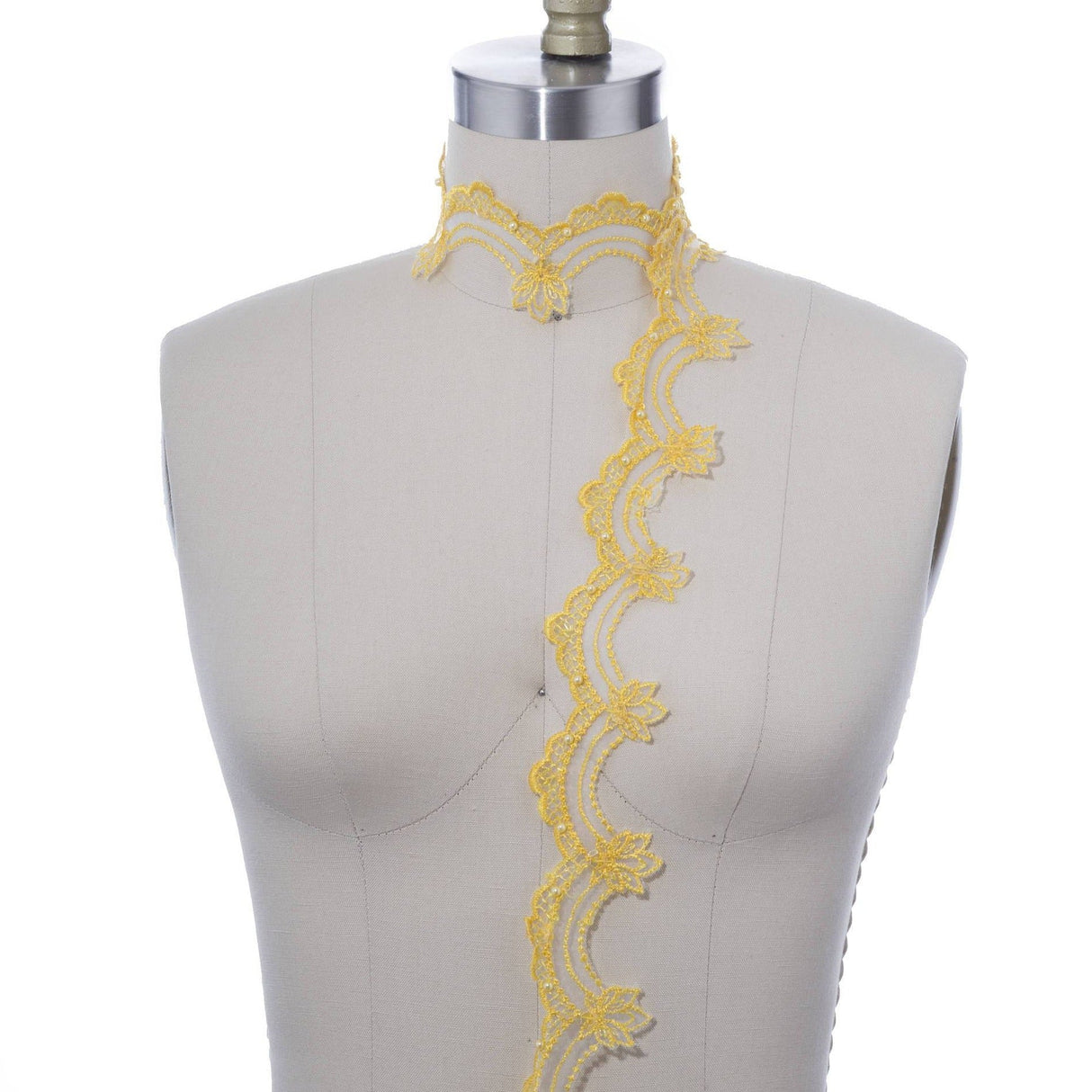 Beaded Lace Trim Yellow Scalloped