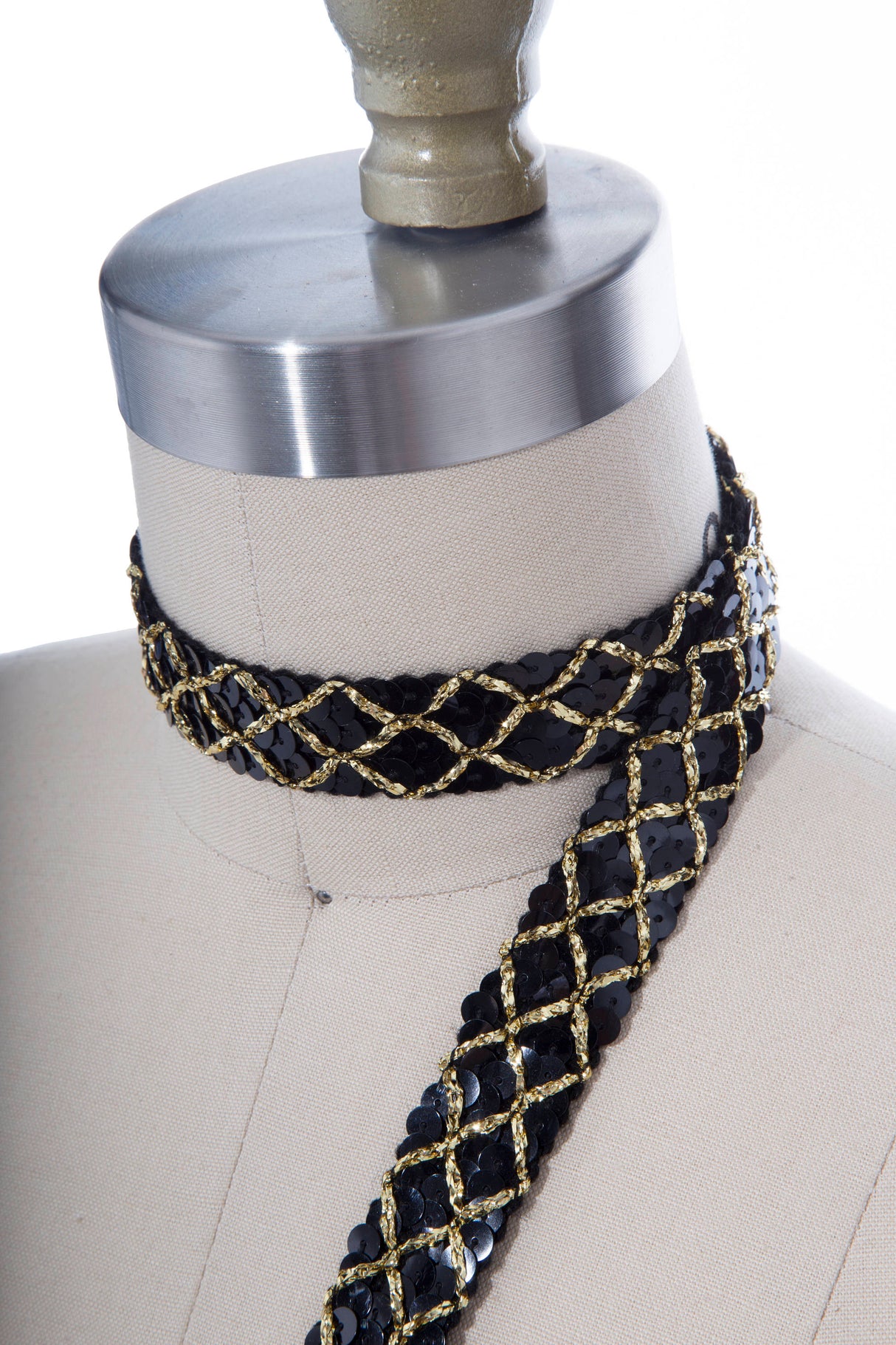 Sequin Trim Black Gold Argyle 1 Yard