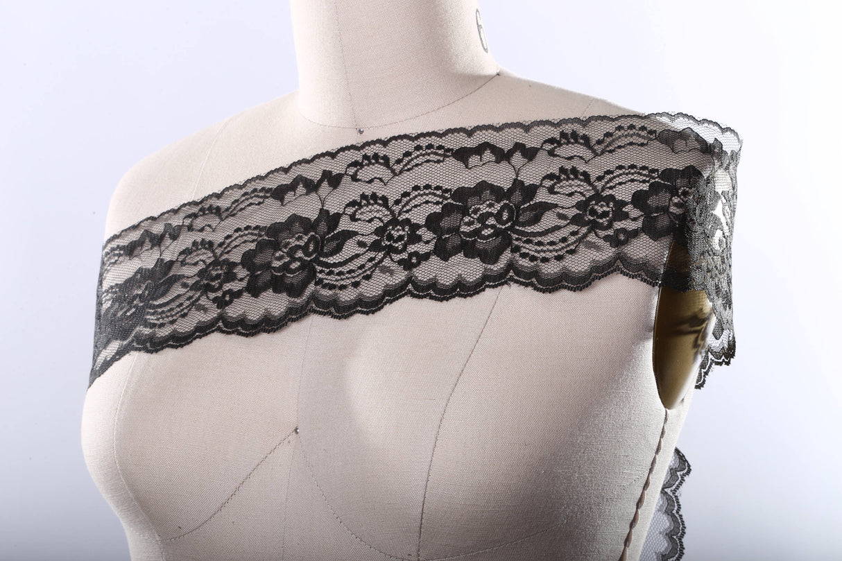Floral Polyester Lace Trim Black White