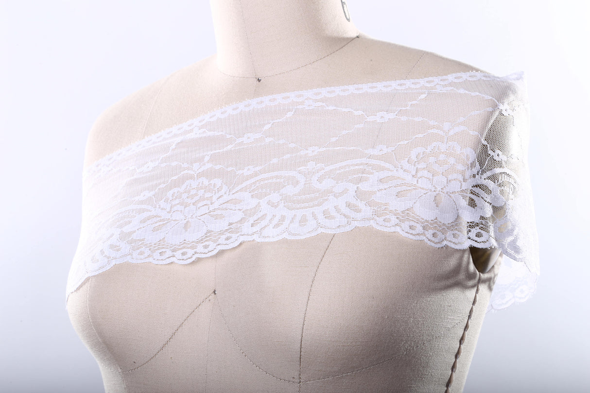 Lace Trim Polyester Floral Scalloped Black White