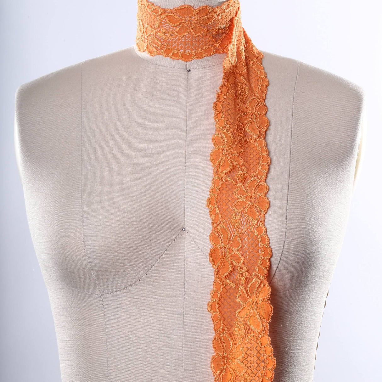 Stretch Lace Trim Orange Floral 2.5"
