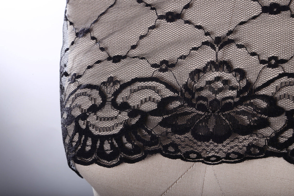 Lace Trim Polyester Floral Scalloped Black White
