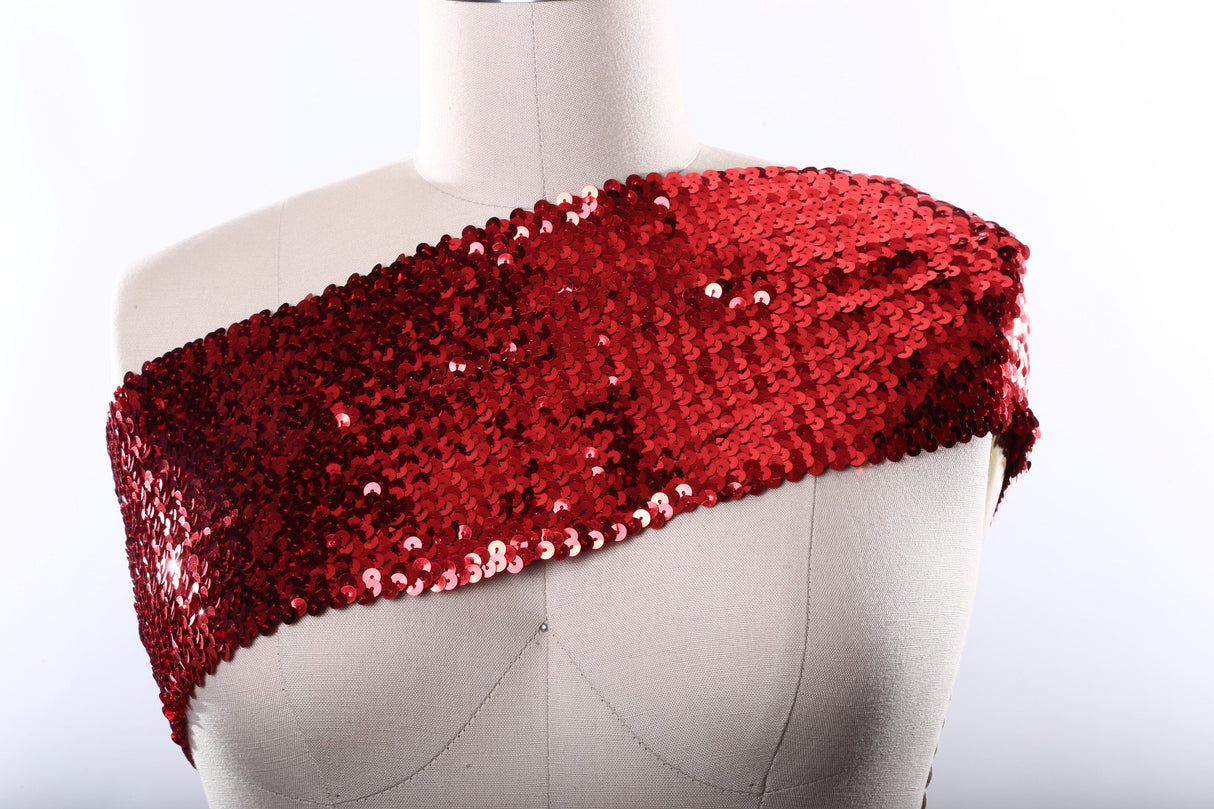 Stretch Sequin Trim 6" Red Black