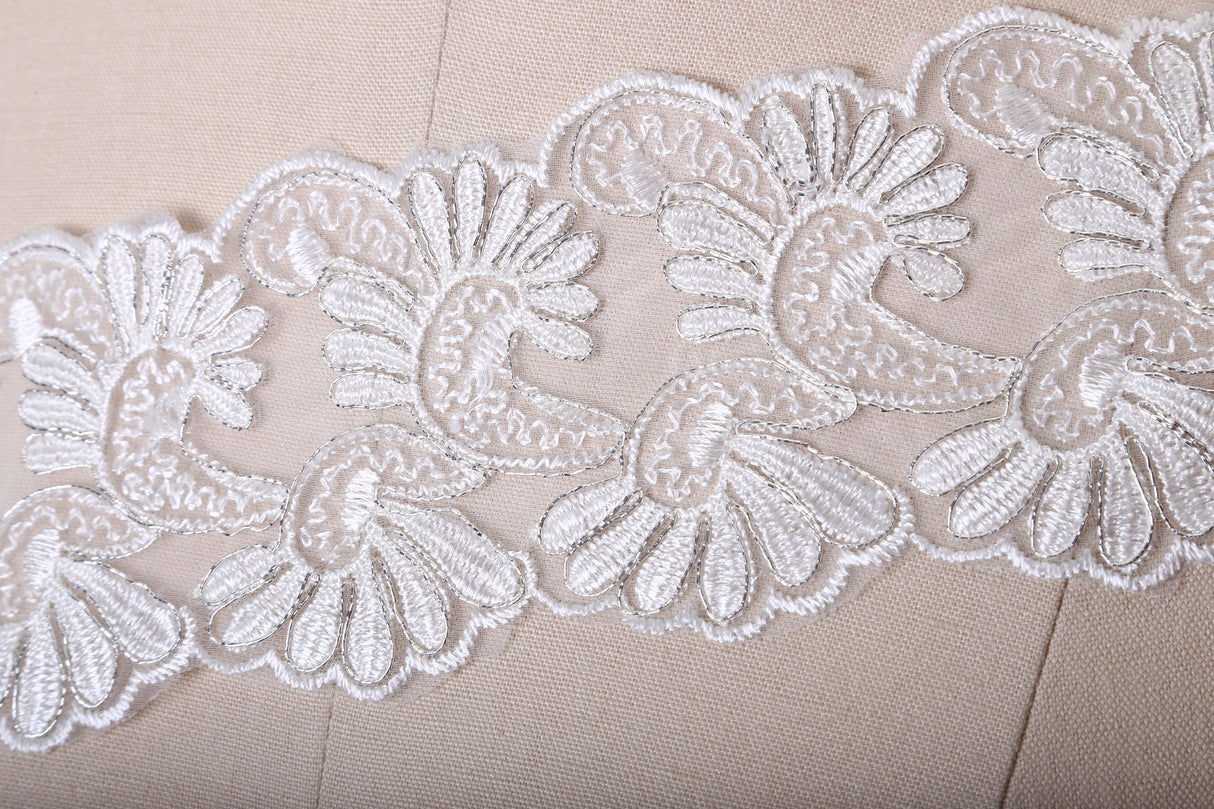Bridal Lace Trim White Double Fan