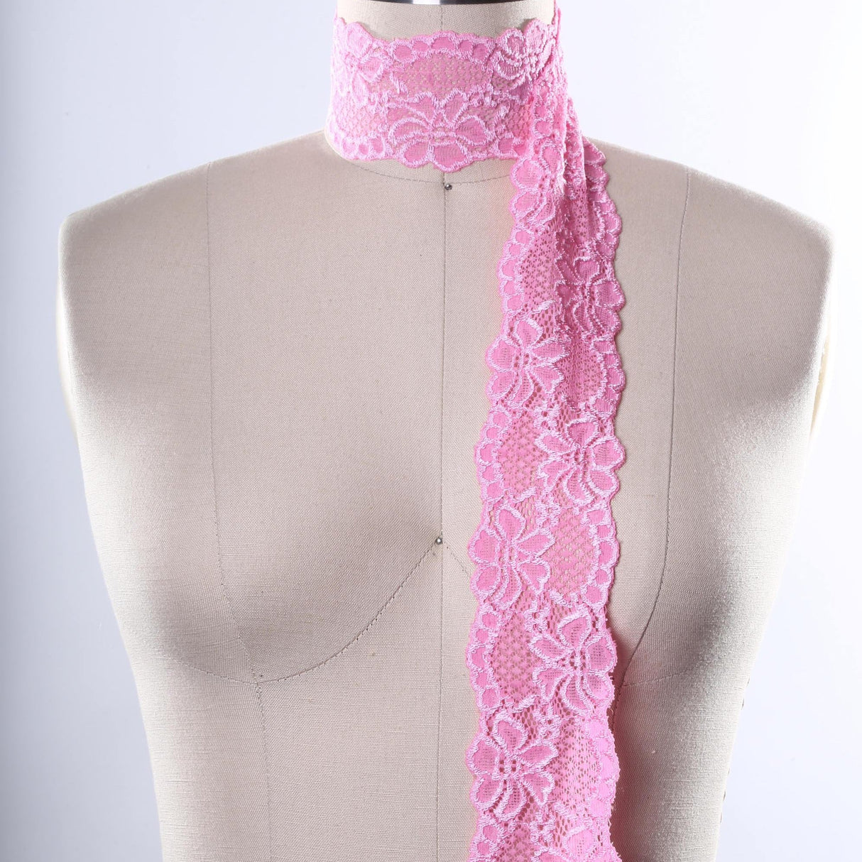 Floral Stretch Lace Trim Pink 2.5 Inch