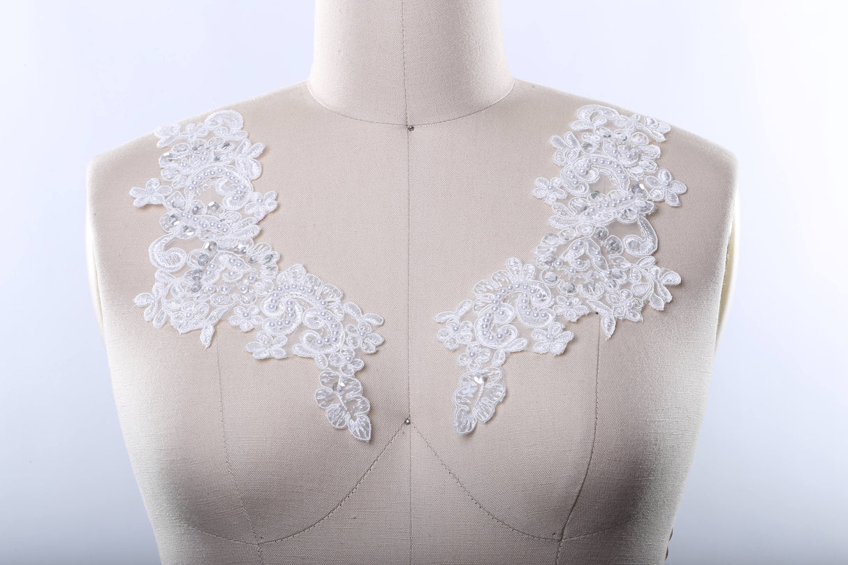 Bridal Lace Applique Pair White Ivory