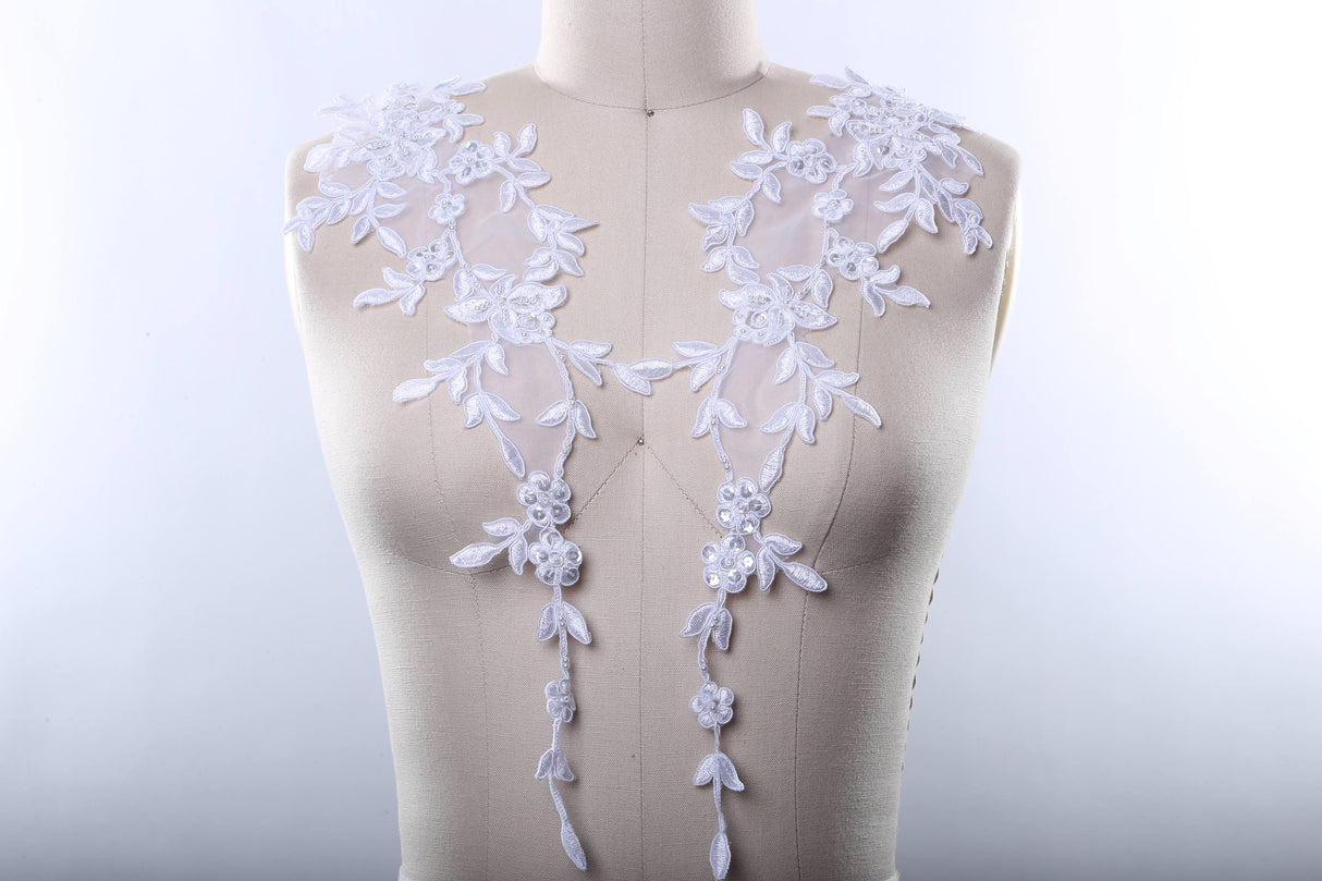 Beaded Floral Lace Applique Pair