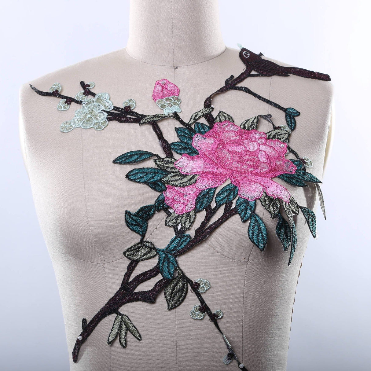 Embroidered Rose Bird Patch