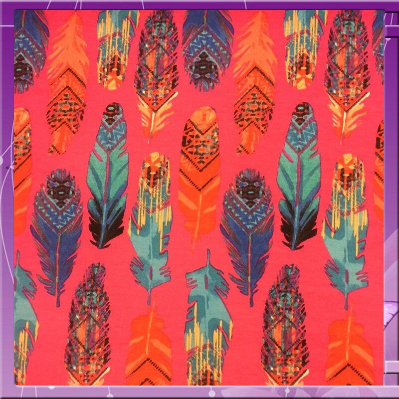 Stretch Rayon Feather Print Fabric Pink Fuchsia
