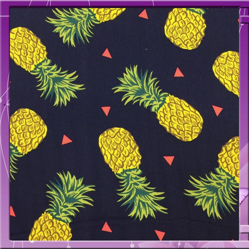 Rayon Double Weight Pineapple Print Navy Blue