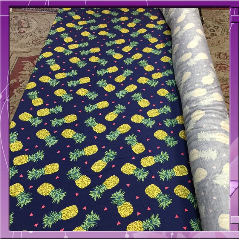 Rayon Double Weight Pineapple Print Navy Blue