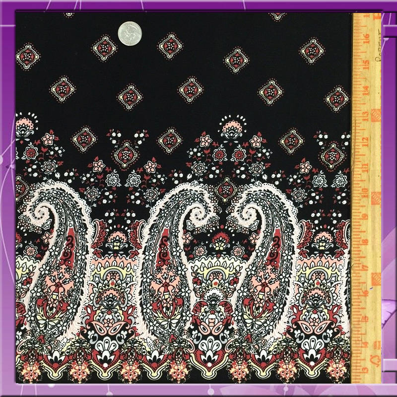 Rayon Challis Black Pink Paisley