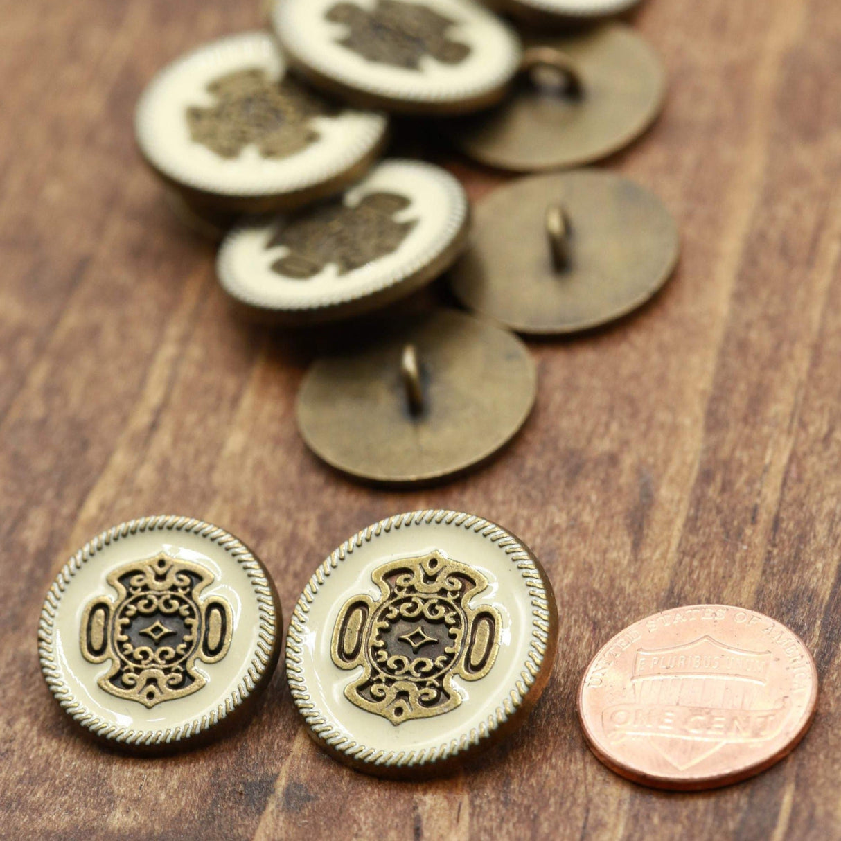 Brass Metal Shank Button Ivory Back