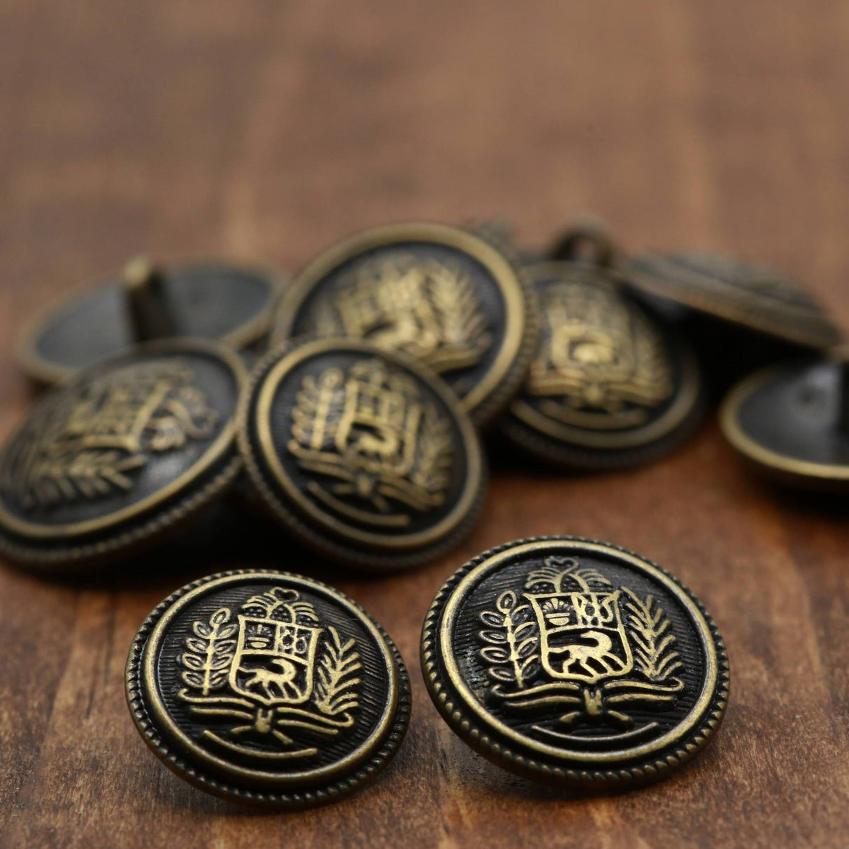 Metal Shank Button Antique Brass Jackal Crest