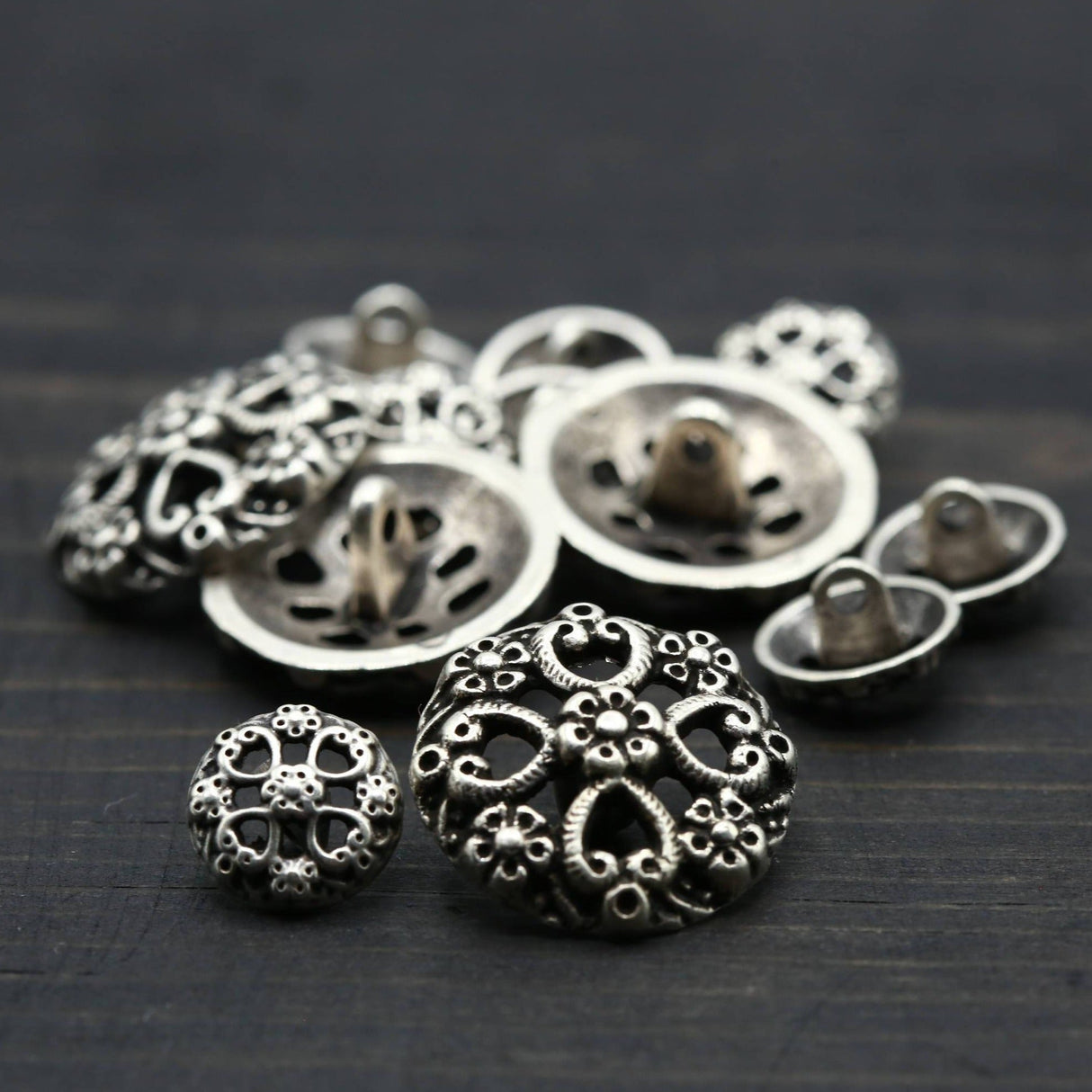 Silver Metal Shank Button Flower Swirl