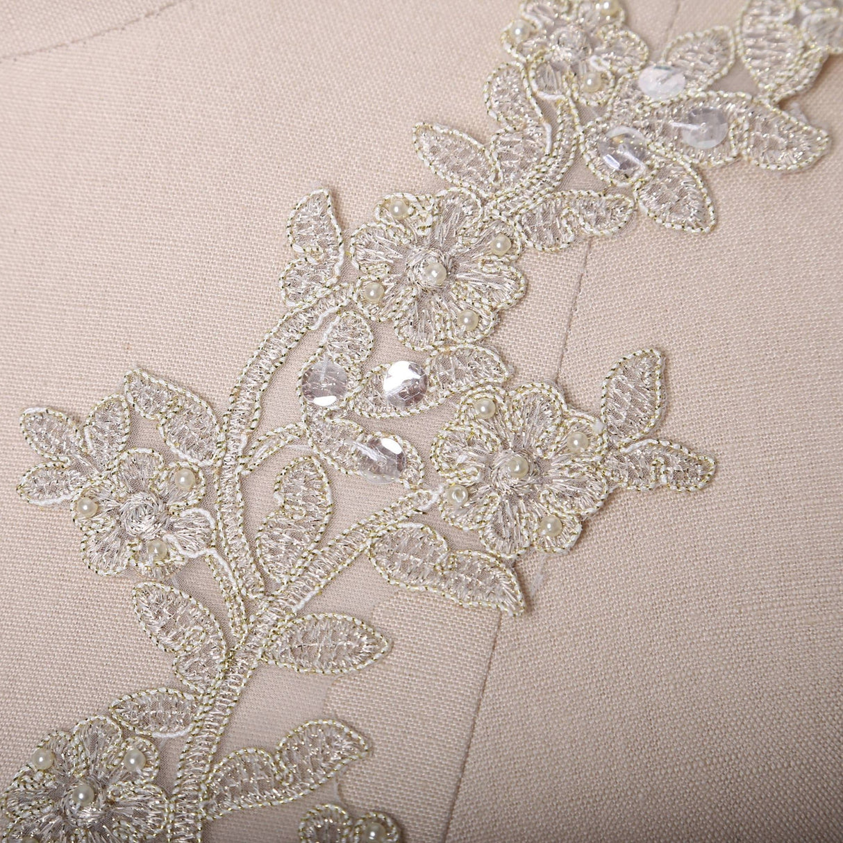 Beaded Flower Lace Applique Champagne