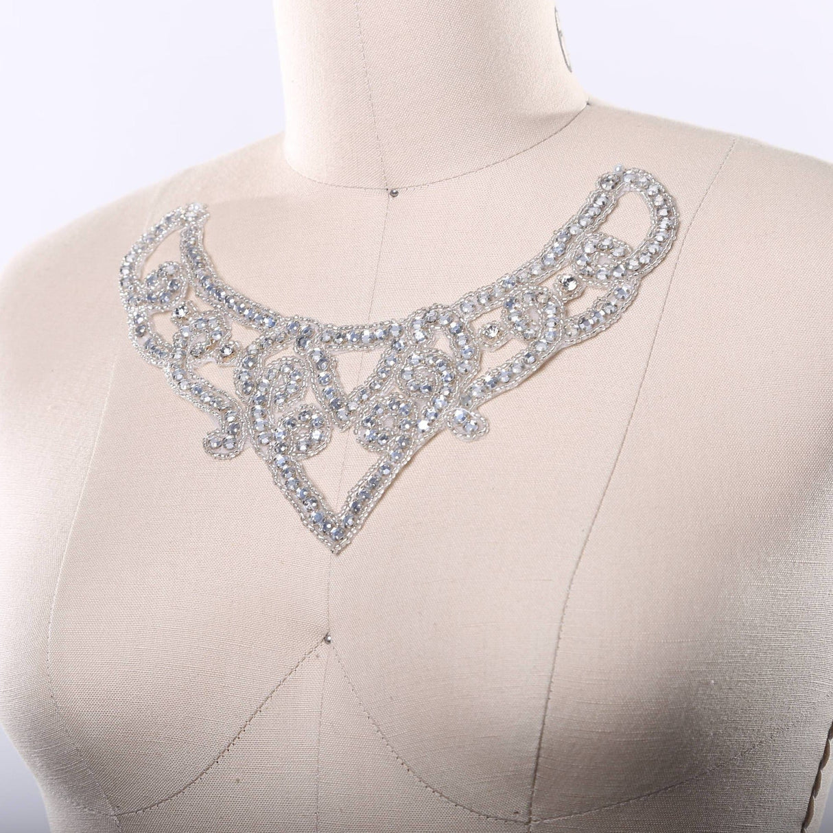 Beaded Rhinestone Neckline Applique