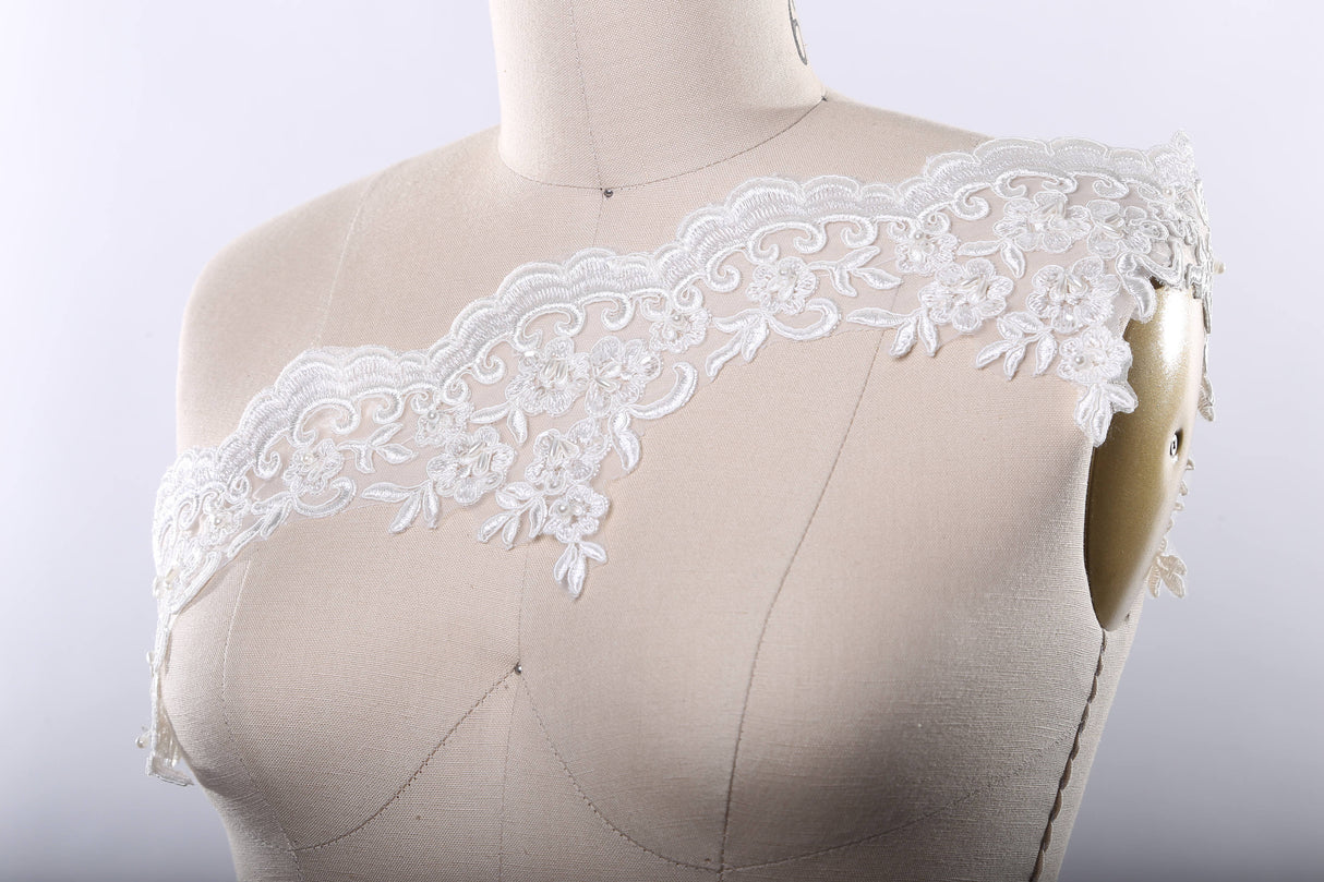 Beaded Floral Scalloped Bridal Lace Trim