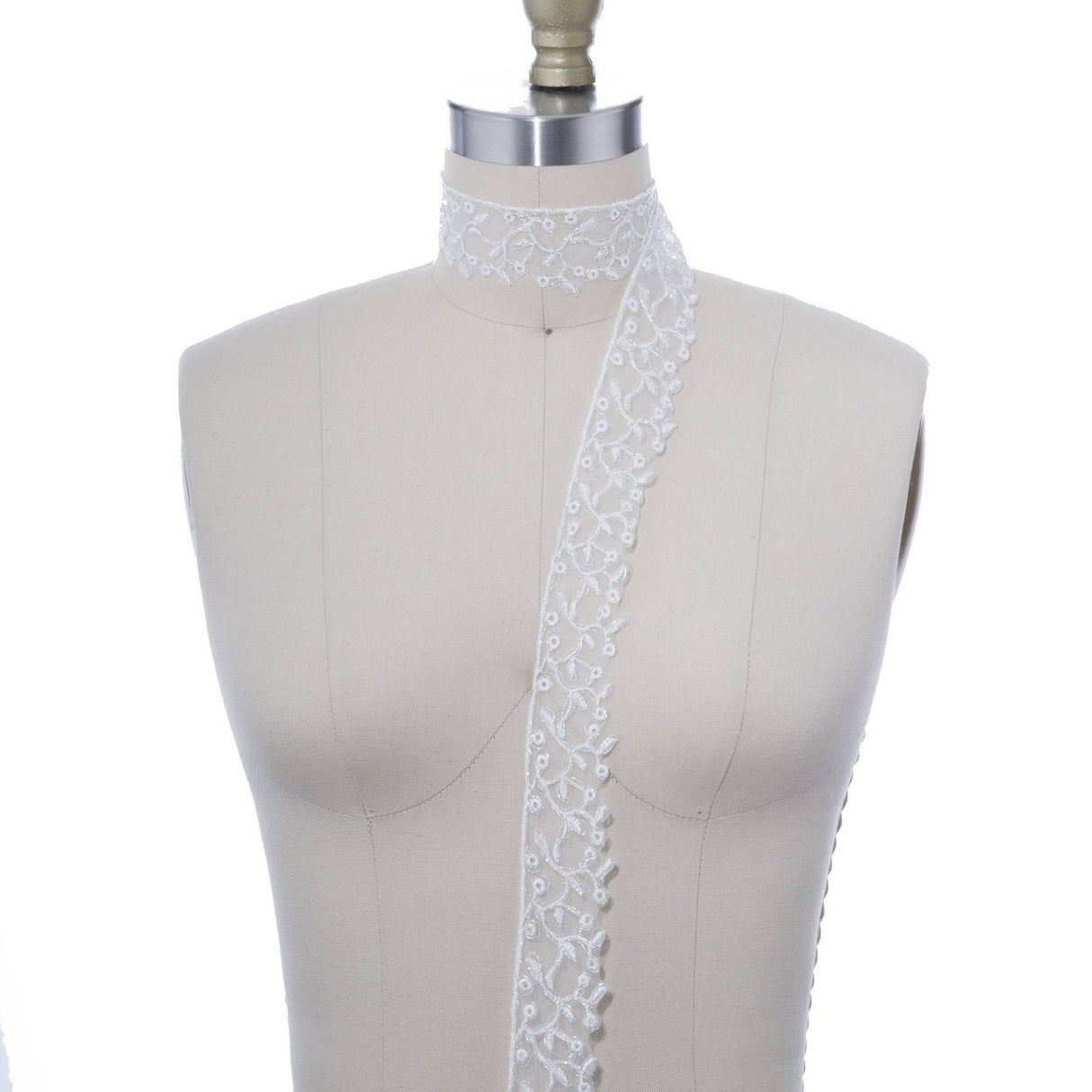Bridal Lace Trim White Silver Alencon