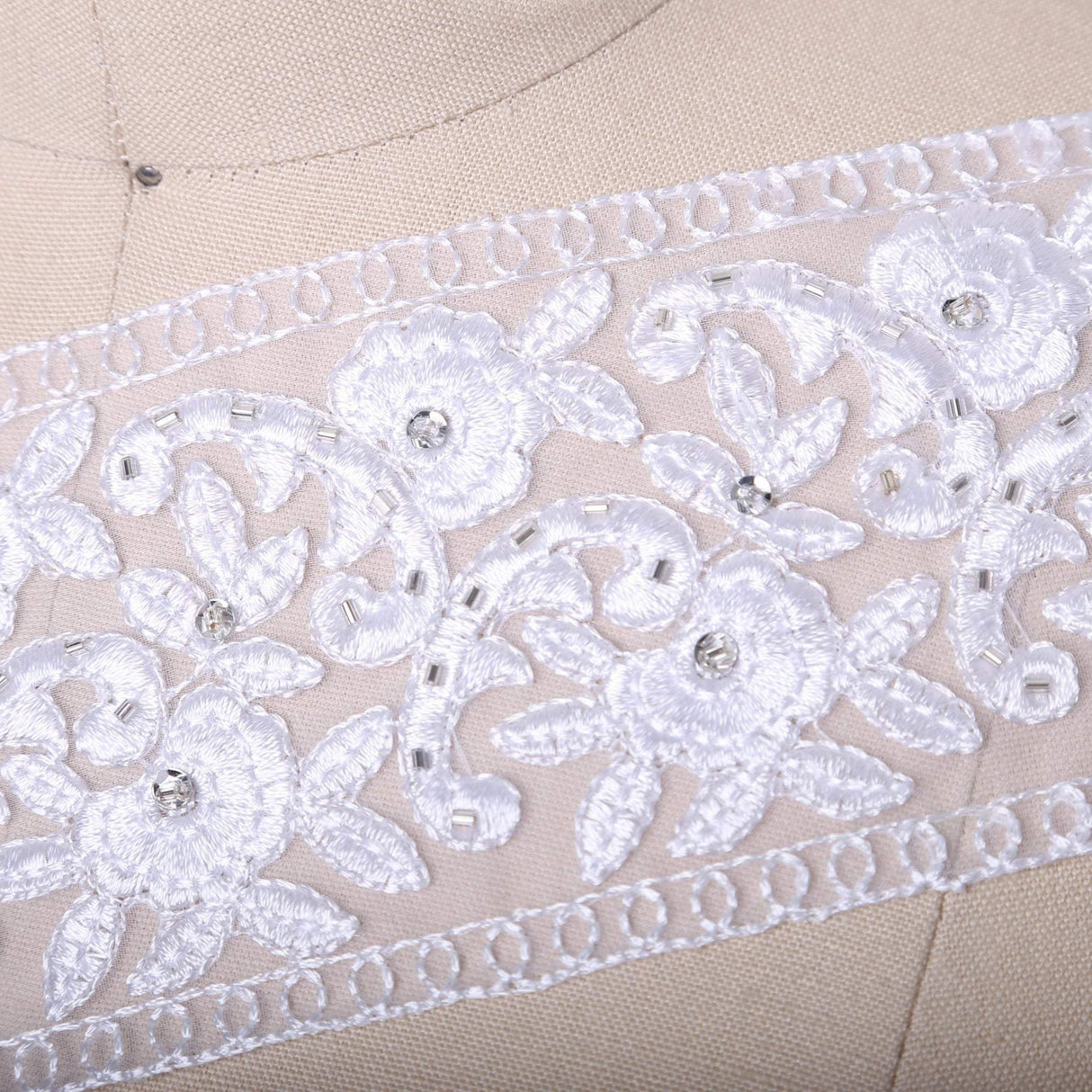 Bridal Lace Trim White Embroidery Flower Chiffon