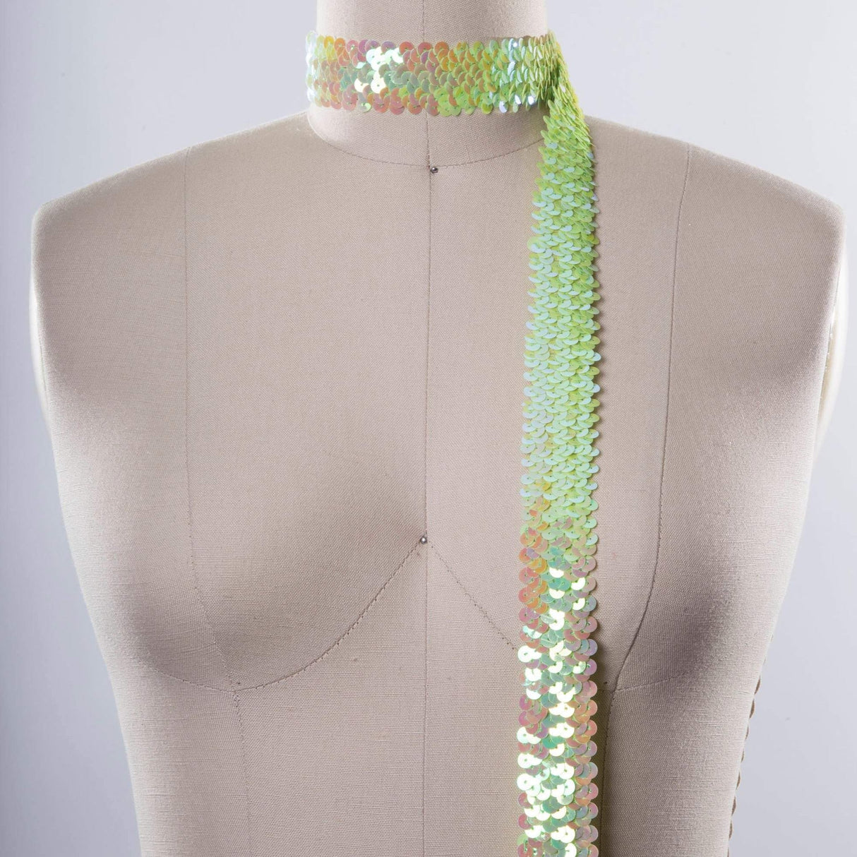 Stretch Sequin Trim Iridescent Lime Green 1.5in