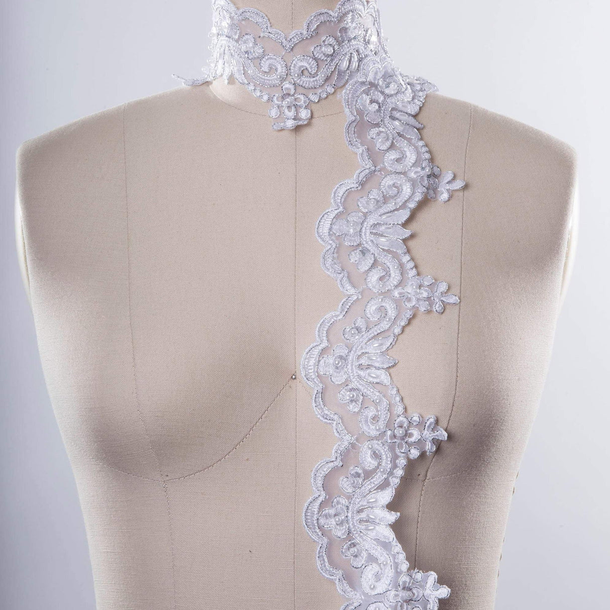 Bridal Lace Trim Silver Pearl Sequin