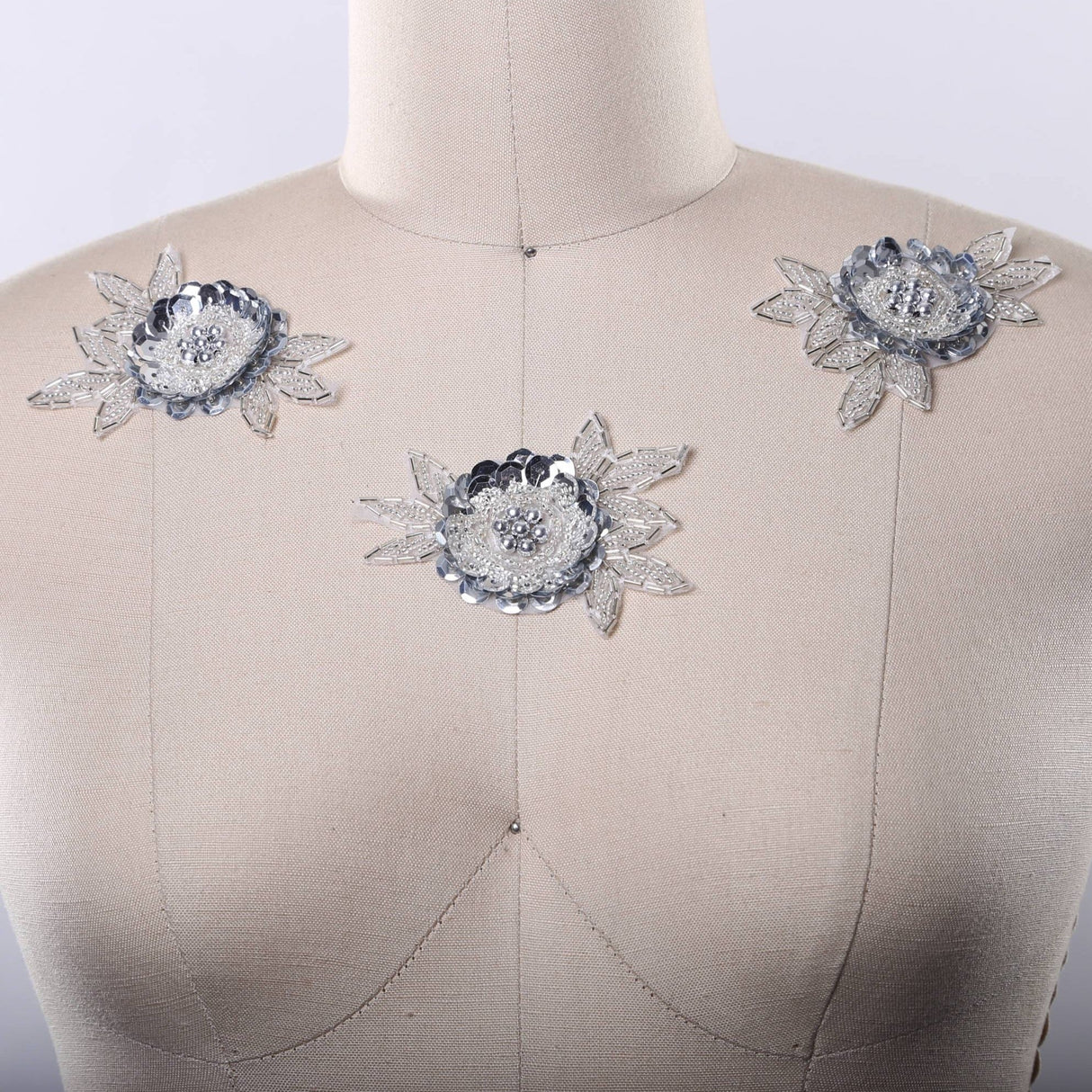 Silver Sequined Rose Iron-On Applique