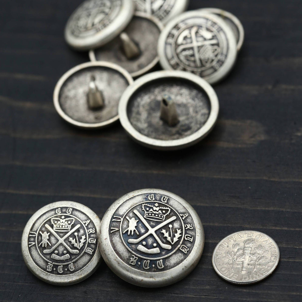 Metal Shank Button Silver Double Hockey Sticks