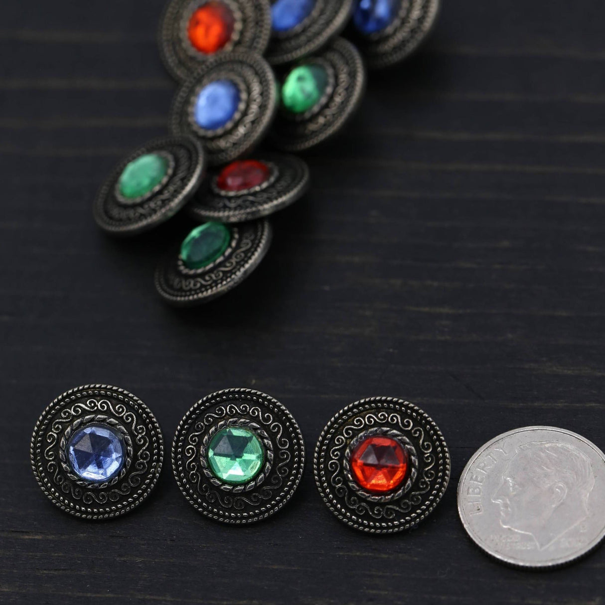 Gemstone Shank Button Gunmetal Acrylic