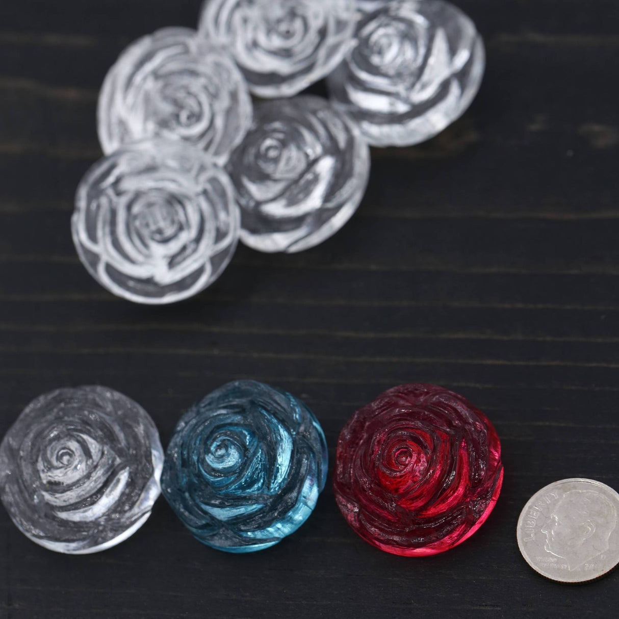 Rose Design Shank Button Clear 27mm