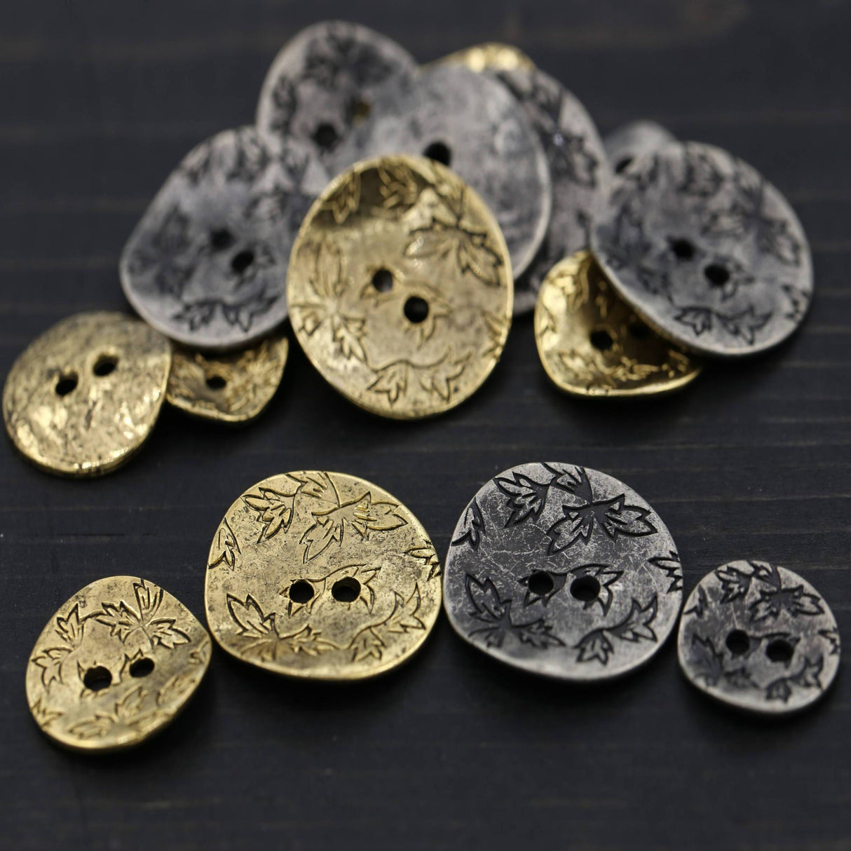 Leaf Metal Button Silver Gold Antique