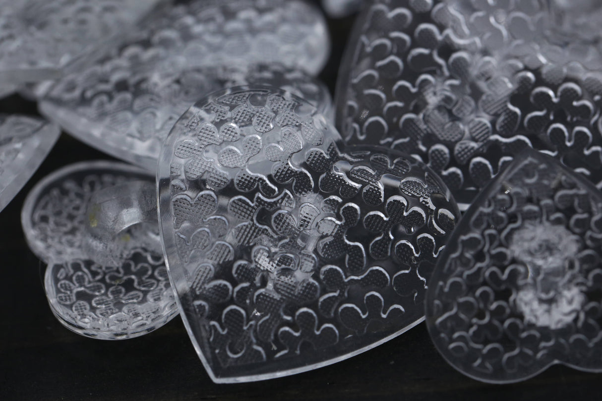 Heart Textured Clear Plastic Shank Button