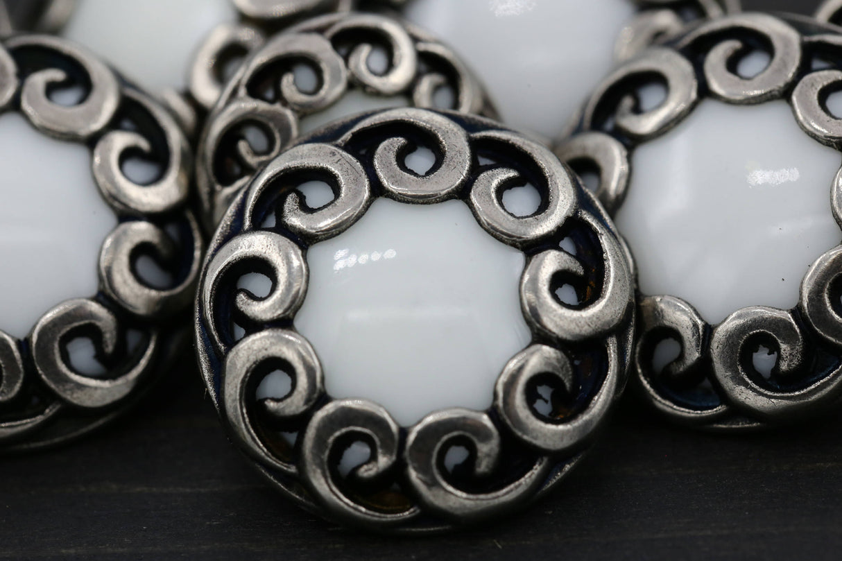 Decorative Shank Button White Silver Whirlwind 20mm