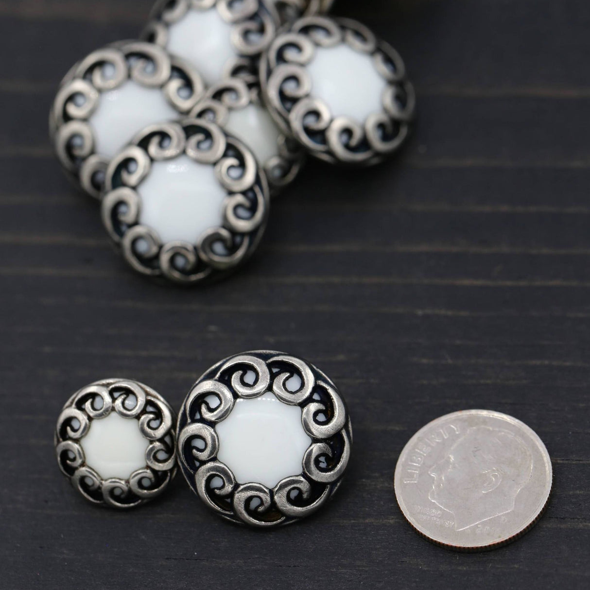 Decorative Shank Button White Silver Whirlwind 20mm