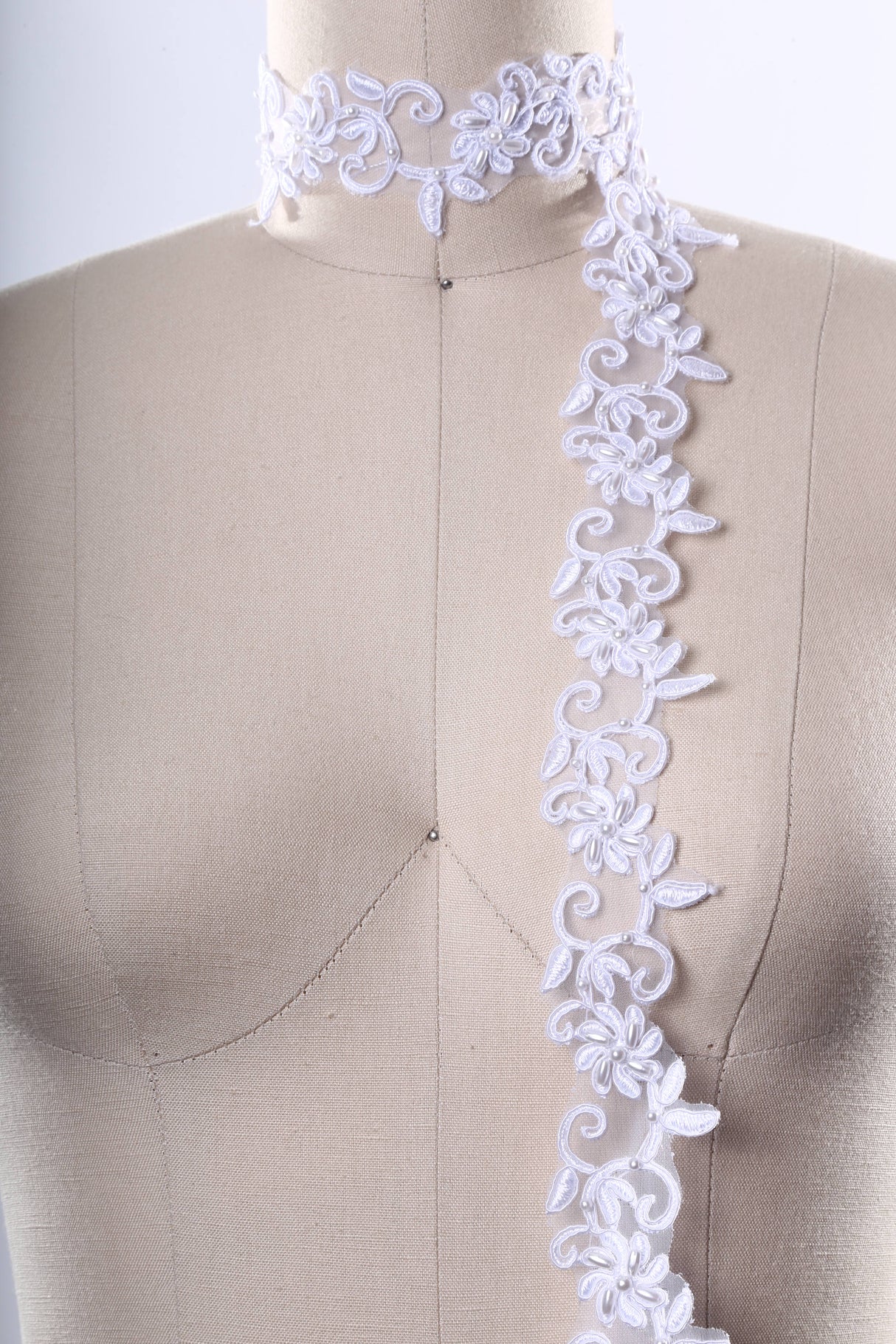 Bridal Beaded Lace Trim White 1.5"