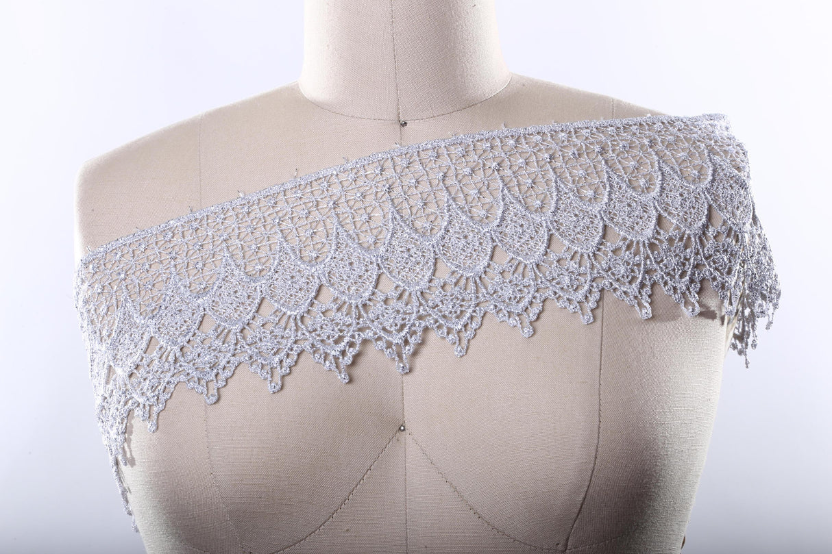 Silver Metallic Venice Lace Trim 4.5 Inch
