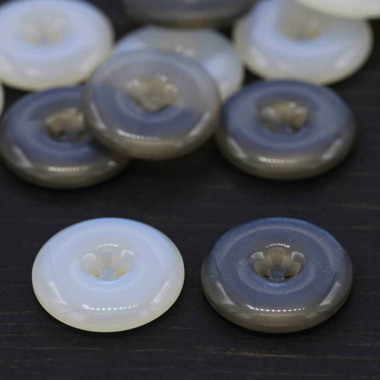 Plastic Button Clear Gray Ivory Two-Hole
