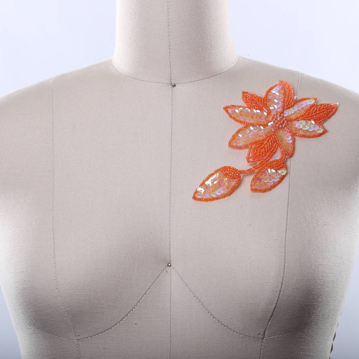 Beaded Flower Applique Tangerine Orange Iron-On