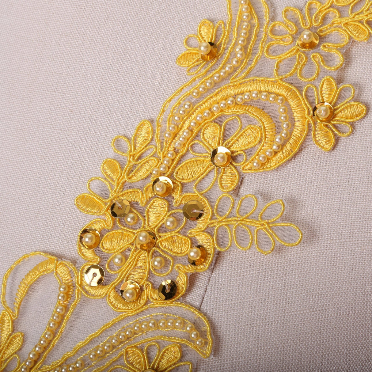 Beaded Lace Applique Yellow Pearl
