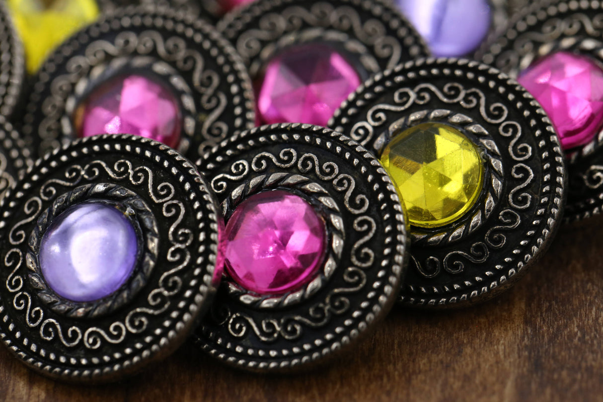 Gemstone Metal Button 15mm 4-Pack