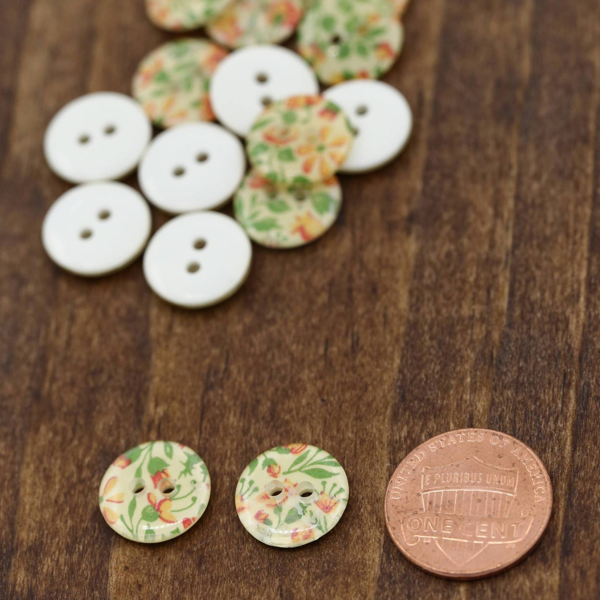 Floral Plastic Button Yellow 14mm